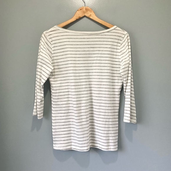 St. John’s Bay White & Grey Striped Keyhole Collar 3/4 Sleeve Top BNWT Size L - Picture 8 of 9